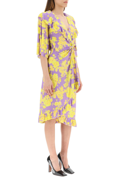 Shop Vetements Viscose Midi Wrap Dress In Purple,yellow