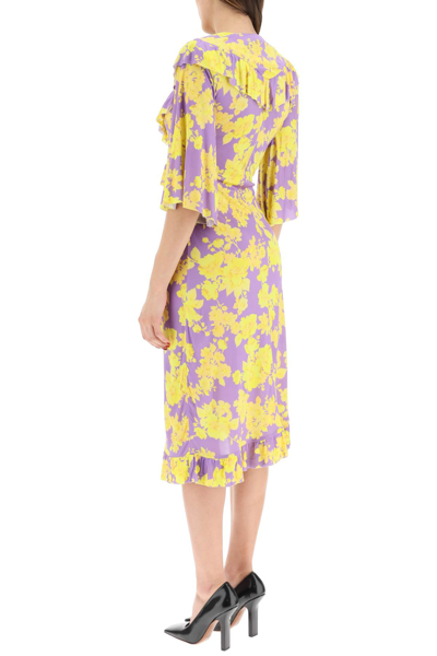 Shop Vetements Viscose Midi Wrap Dress In Purple,yellow