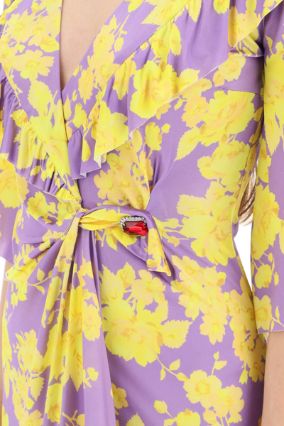Shop Vetements Viscose Midi Wrap Dress In Purple,yellow