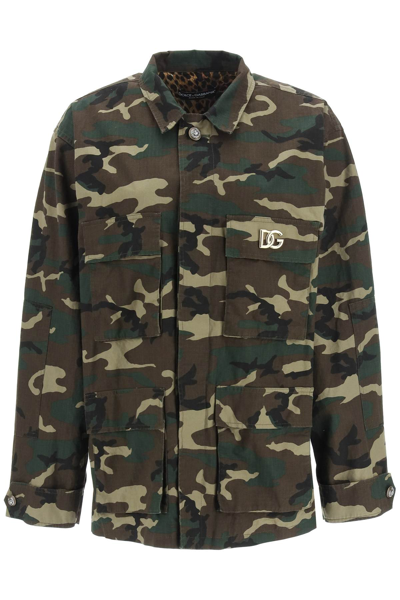 Shop Dolce & Gabbana Camouflage Cotton Safari Jacket In Green,brown,khaki