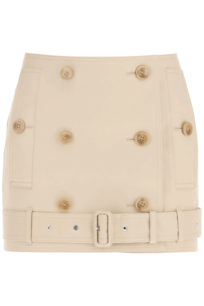 Shop Burberry Cotton Gabardine Mini Skirt In Beige