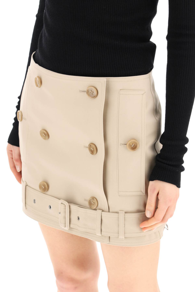 Shop Burberry Cotton Gabardine Mini Skirt In Beige