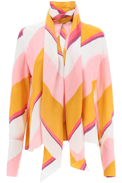 Shop Fendi Brush Silk Shirt In Orange,pink,white