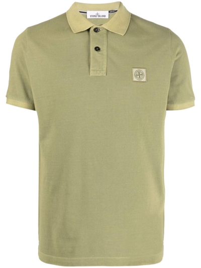 Shop Stone Island Men's Green Cotton Polo Shirt