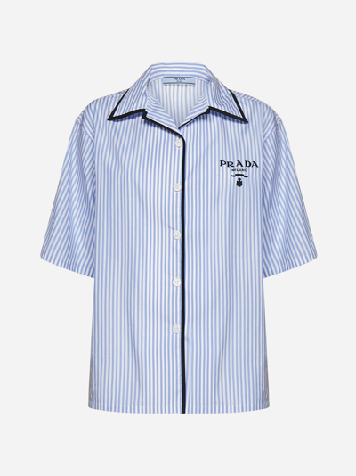 Shop Prada Logo Striped Cotton Shirt