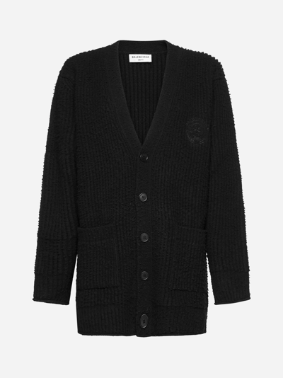 Shop Balenciaga Logo Wool Cardigan