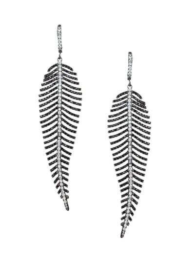 Shop Eye Candy La Women's Luxe Kanii Silvertone & Cubic Zirconia Leaf Drop Earrings In Brass