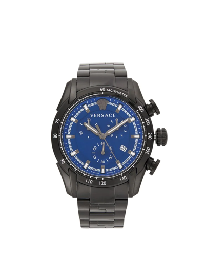 Shop Versace Men's 44mm Stainless Steel Chronograph Bracelet Watch In Sapphire