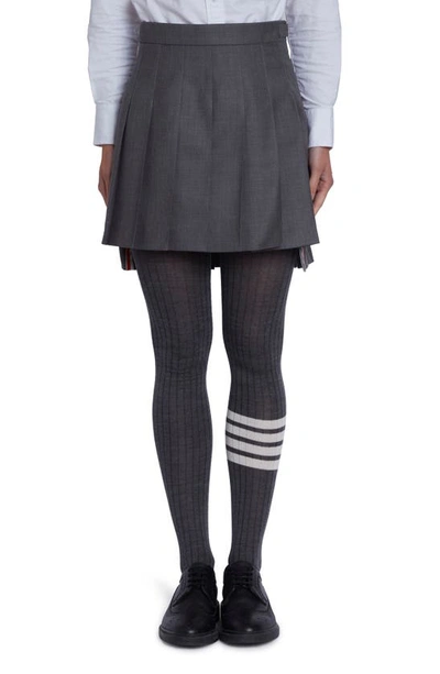 Shop Thom Browne Ribbed Bar Stripe Merino Wool Opaque Tights In Med Grey