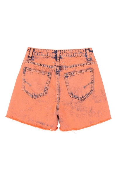 Shop Habitual Kids' High Waist Distressed Denim Shorts In Coral