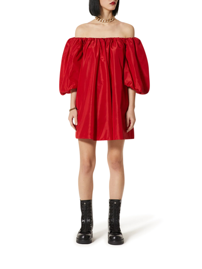 Shop Valentino Short Washed Taffeta Dress In Red
