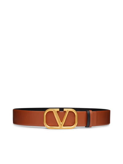 Shop Valentino Vlogo Signature Reversible Belt In Glossy Calfskin 40 Mm In Brown