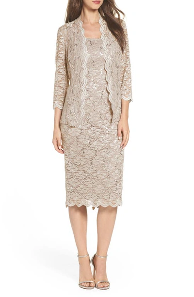 Shop Alex Evenings Lace Cocktail Dress With Jacket In Champagne