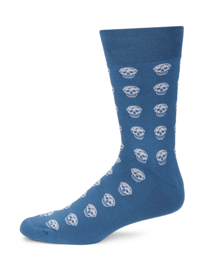 Shop Alexander Mcqueen Men's Skull Logo Crew Socks In Blue White