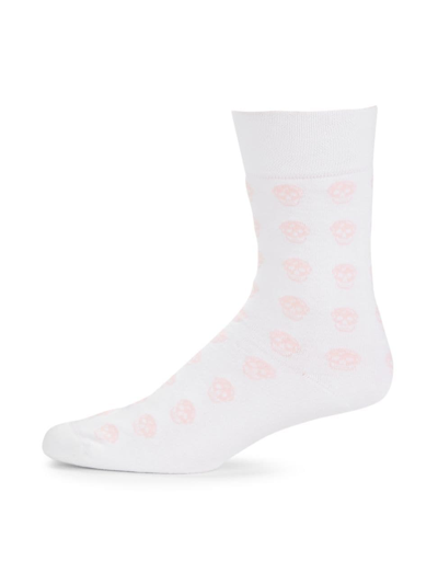 Shop Alexander Mcqueen Men's Skull Logo Crew Socks In Off White Pink