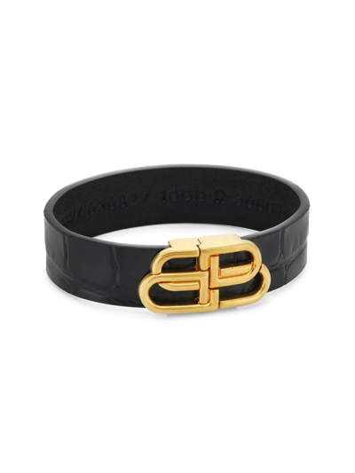 Shop Balenciaga Women's Bb Leather Bracelet In Black