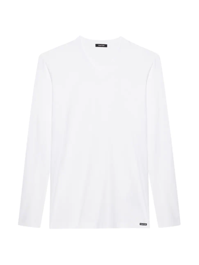 Shop Tom Ford Men's V-neck Long Sleeves T-shirt In White