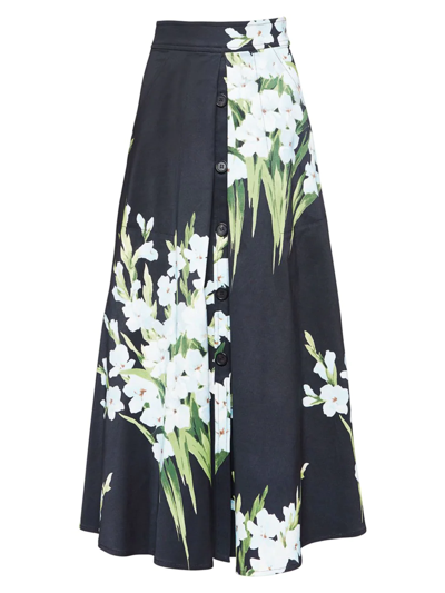 Shop Carolina Herrera Women's Icon Floral A-line Midi-skirt In Black Multi