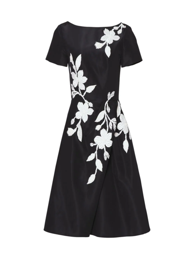 Shop Carolina Herrera Women's Floral-embroidered Knee-length Dress In Black White