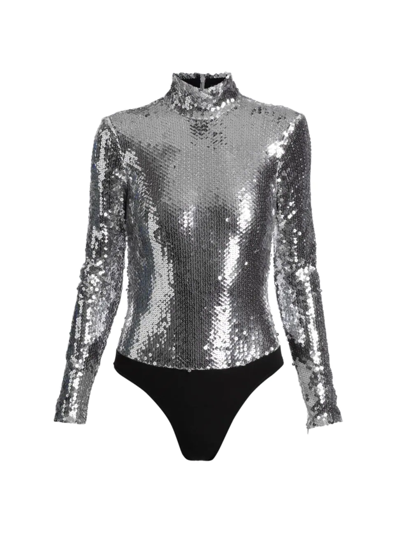 Shop Brandon Maxwell Women's Mirror Metallic Bodysuit In Silver