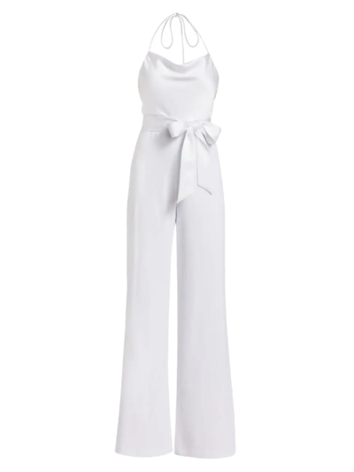 Shop Alice And Olivia Women's Primrose Satin Halter Tie-waist Jumpsuit In Off White