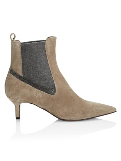 Shop Brunello Cucinelli Women's Monili Suede Ankle Boots In Light Taupe