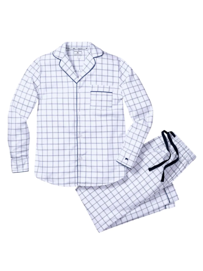 Shop Petite Plume Men's Nantucket Tattersall Pajama Set In White Navy