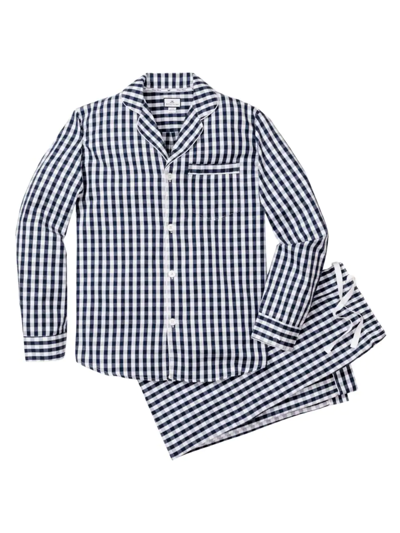 Shop Petite Plume Men's Gingham Twill Pajama Set In Navy