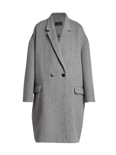 Shop Isabel Marant Women's Efegozi Double-breasted Heathered Wool Cocoon Coat In Grey