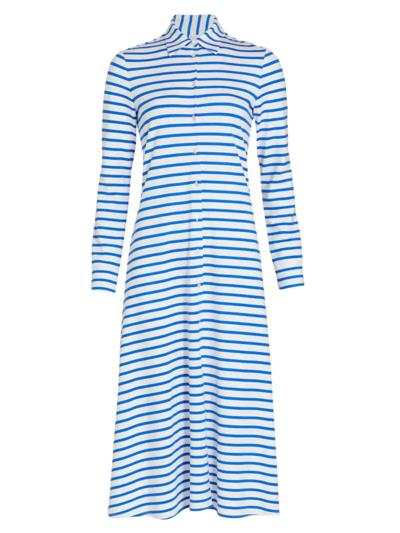 Shop Rosetta Getty Women's Stripe Cotton-blend Shirtdress In Blue White