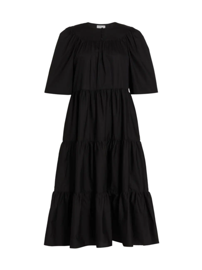 Shop Rosetta Getty Women's Tiered Cotton Dress In Black