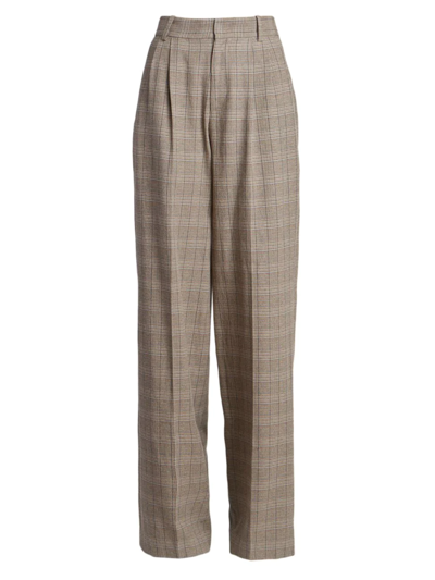 Shop Isabel Marant Women's Jessini High-rise Checked Wide-leg Pants In Beige Blue