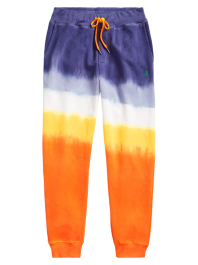 Shop Polo Ralph Lauren Dip-dye Cotton-blend Jogger Sweatpants In Bright Signal Orange Multi