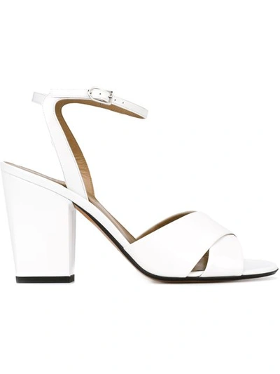 Sonia Rykiel Patent Leather Block Heel Sandals In White