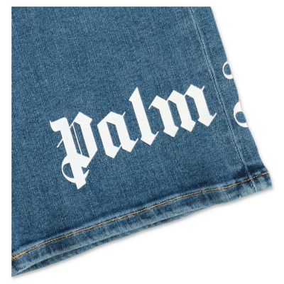 Shop Palm Angels Shorts Blu In Denim Di Cotone Stretch