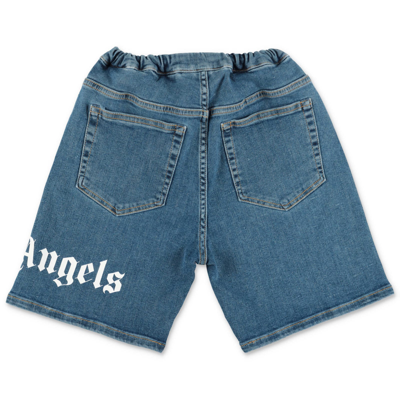 Shop Palm Angels Shorts Blu In Denim Di Cotone Stretch