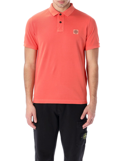 Shop Stone Island Logo Patch Polo Shirt In Orange