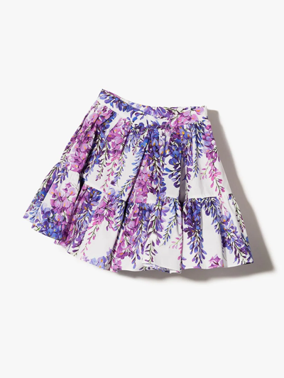 Dolce & Gabbana Poplin Midi Skirt With Wisteria Print In White