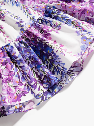 Dolce & Gabbana Poplin Midi Skirt With Wisteria Print In White