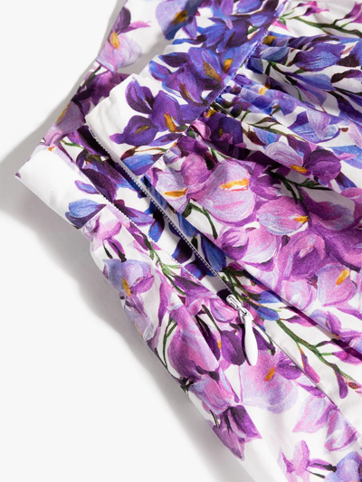 Dolce & Gabbana Poplin Midi Skirt With Wisteria Print In White