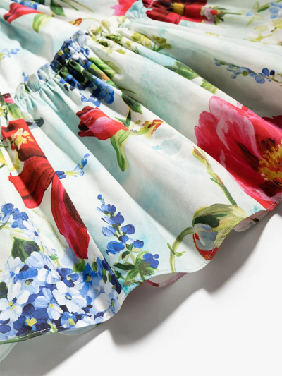 Shop Dolce & Gabbana Garden-print Cotton Dress In Blue