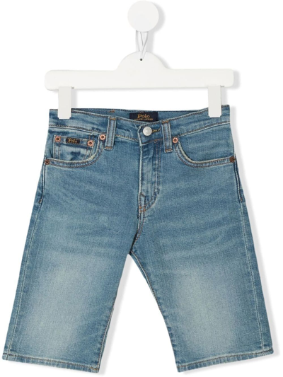 Shop Ralph Lauren Washed Denim Shorts In Blue