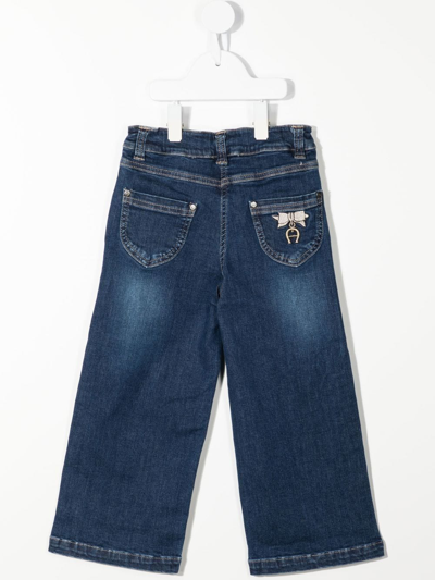 Shop Aigner Chain Link-print Wide-leg Jeans In Blue