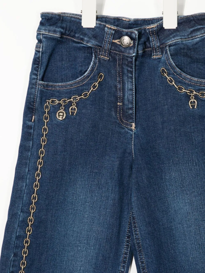 Shop Aigner Chain Link-print Wide-leg Jeans In Blue