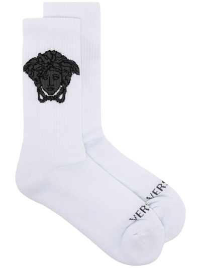 Shop Versace Medusa-print Ankle Socks In White