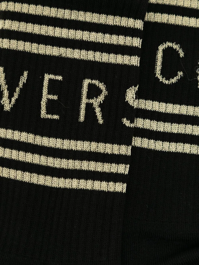 Shop Versace Striped Logo-print Ankle Socks In Black