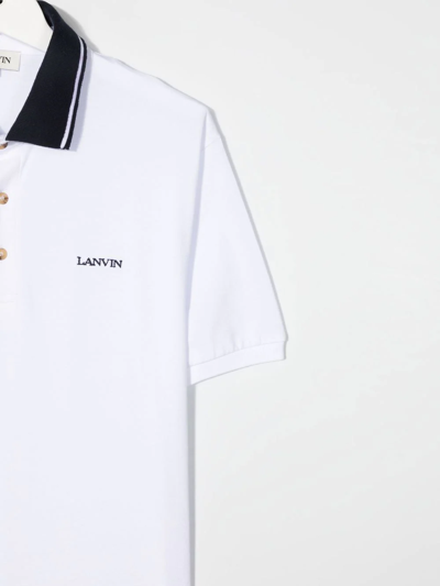 Shop Lanvin Enfant Teen Embroidered Logo Polo Shirt In White