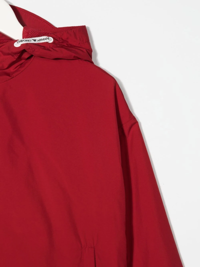 Shop Emporio Armani Teen Logo Print Zip Hooded Jacket In Red