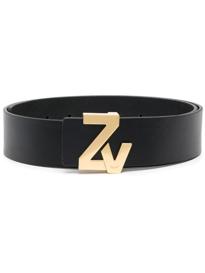 Shop Zadig & Voltaire Logo-plaque Leather Belt In Black
