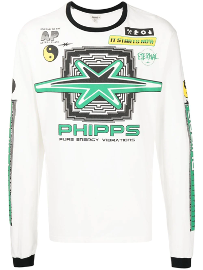 White Motocross Print Long Sleeve T-shirt